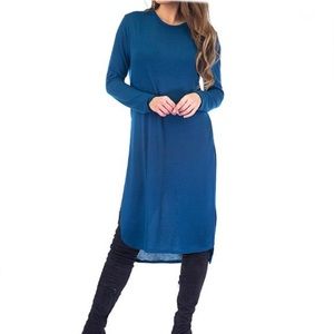 Teal Side-Slit Tunic Dress, XS